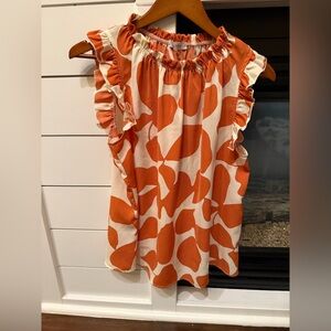 Ces Femme Vibrant Orange and Cream Blouse worm s size small chic style